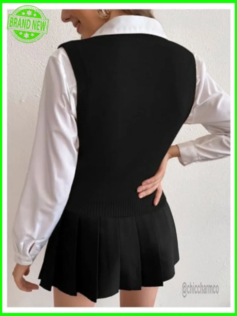 Cable Knit V-Neck Sweater Vest Sleeveless Crop Top Acrylic Lightweight